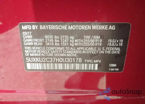 2017 BMW X6 xDrive35I z USA, uszkodzony, nr VIN 5UXKU2C37H0U30178